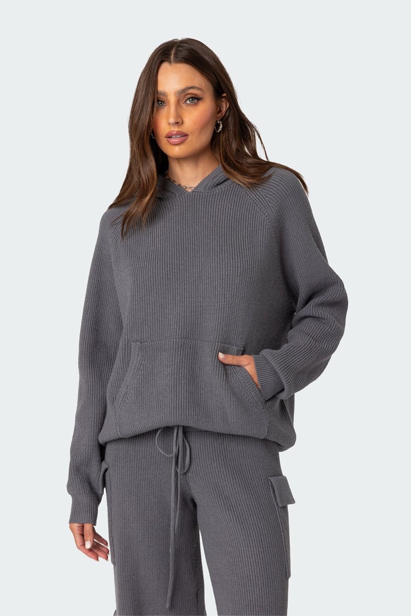 Edikted Wynter Oversized Hoodie Knitted Tops Blue | USA YZ658255F6