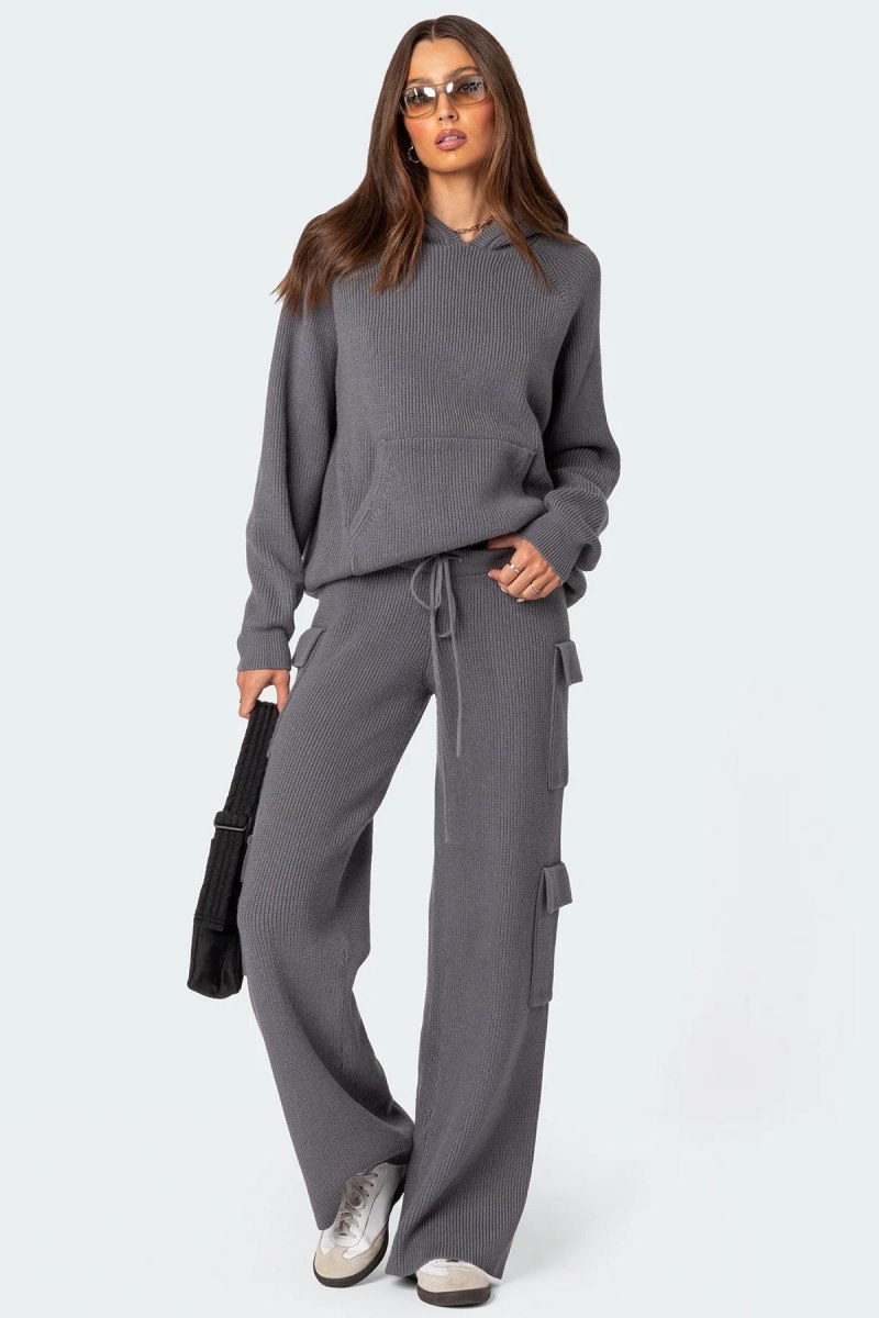 Edikted Wynter Oversized Knit Hoodie Blue | USA NH706900F7