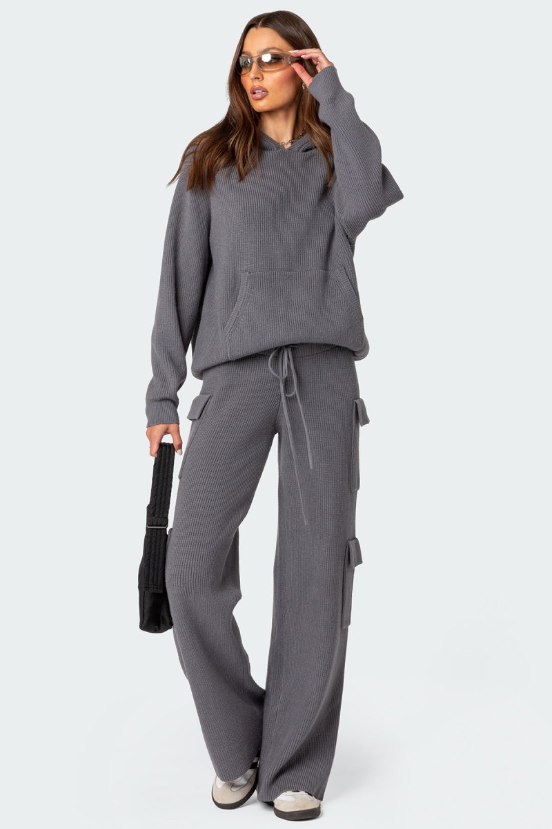 Edikted Wynter Oversized Knit Hoodie Blue | USA NH706900F7