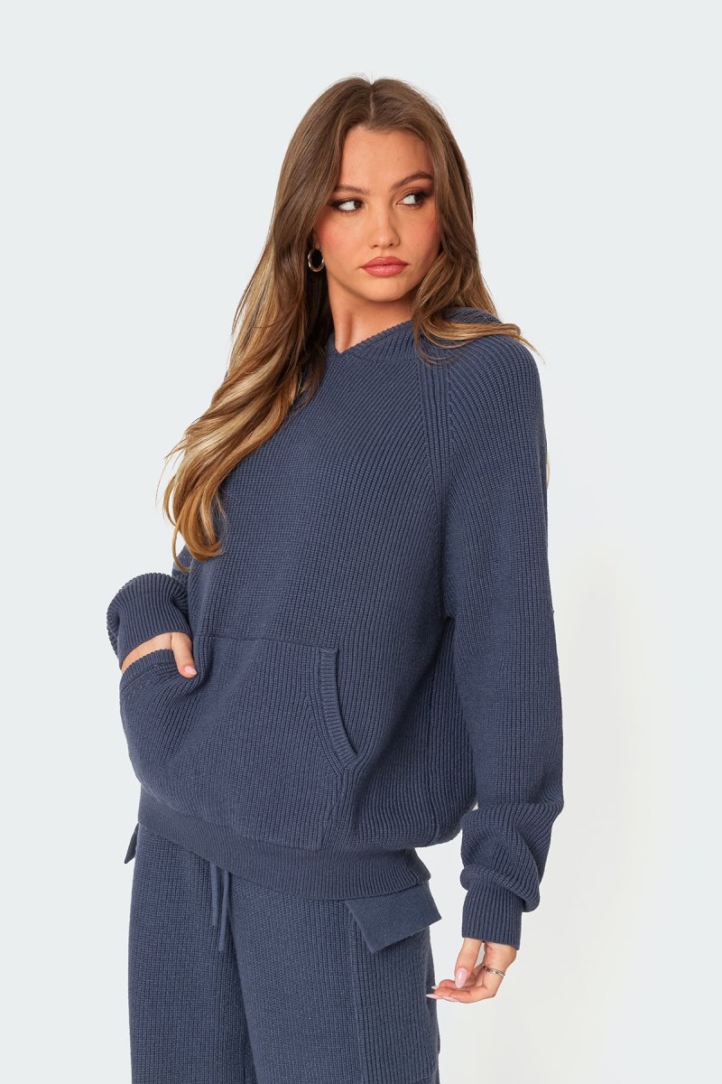 Edikted Wynter Oversized Knit Hoodie Blue | USA GE296869U5