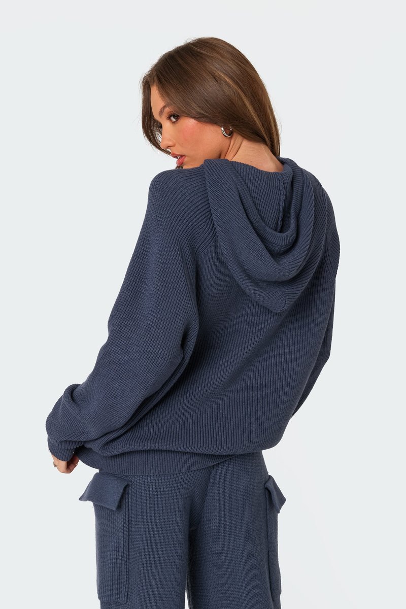 Edikted Wynter Oversized Knit Hoodie Blue | USA GE296869U5