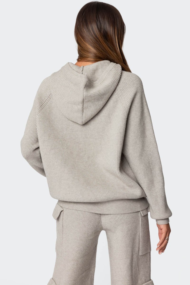 Edikted Wynter Oversized Knit Hoodie Long Sleeve Tops Blue | USA YL239223N7