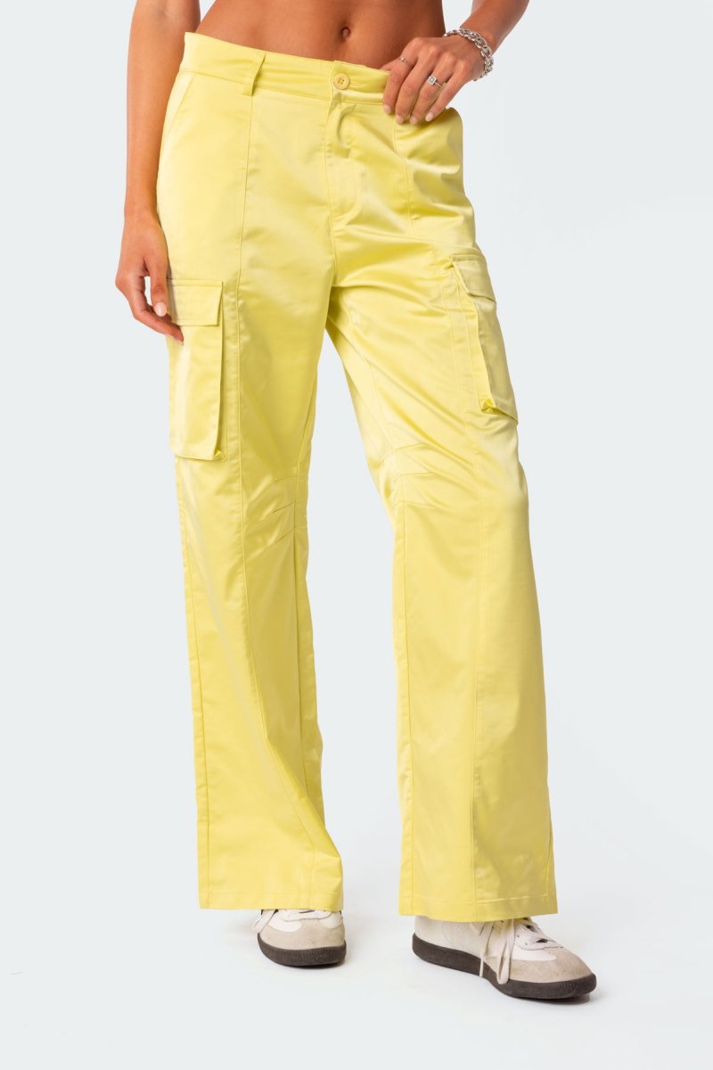 Edikted Xianna Nylon Cargo Pants Yellow | USA DS165576C0