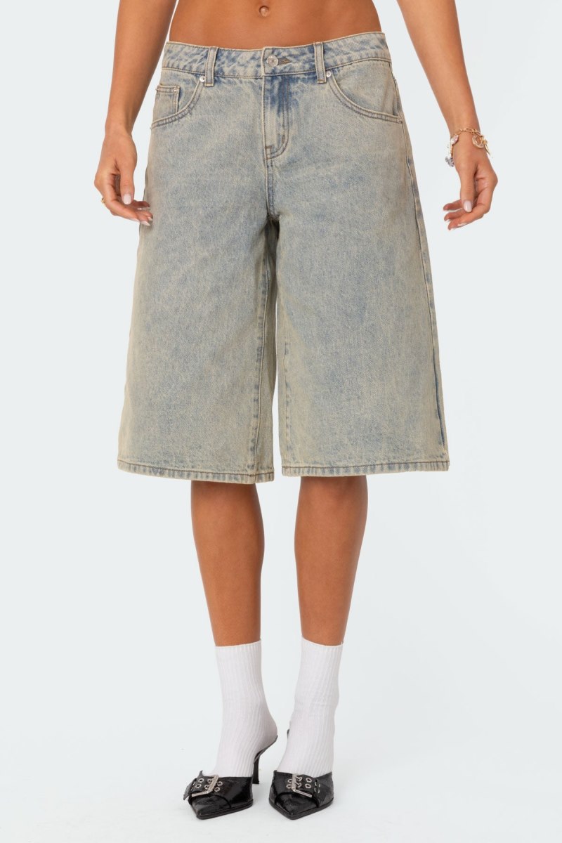 Edikted Xtra Long Acid Wash Denim Bermuda Shorts Blue | USA AB948044O9