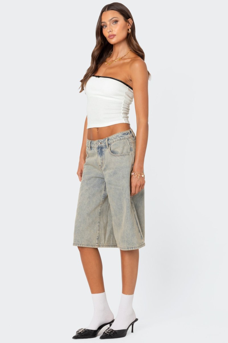 Edikted Xtra Long Acid Wash Denim Bermuda Shorts Blue | USA AB948044O9