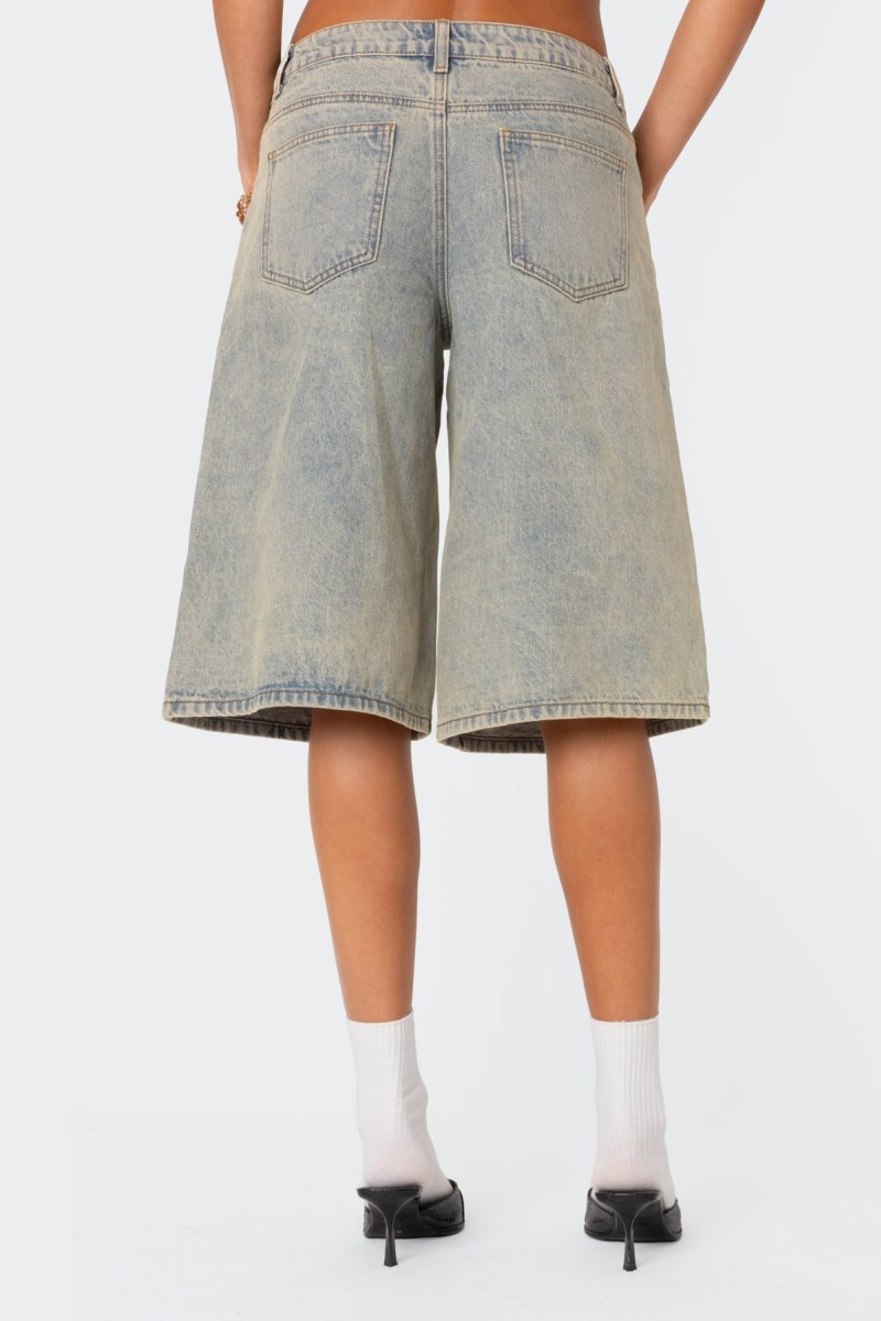 Edikted Xtra Long Acid Wash Denim Bermuda Shorts Blue | USA AB948044O9