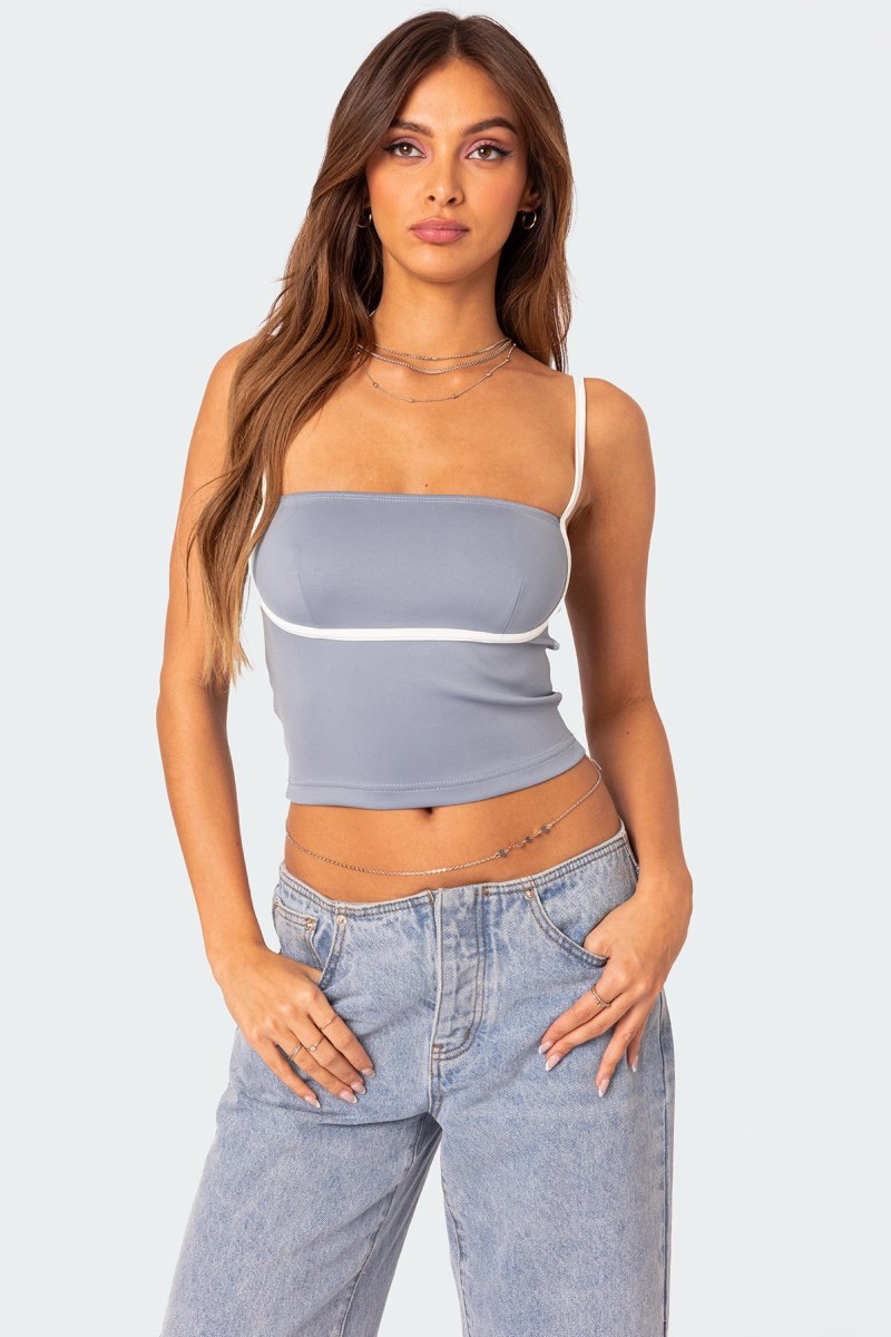 Edikted Yang Contrast Strap Tank Top Black And White | USA GT156765S0