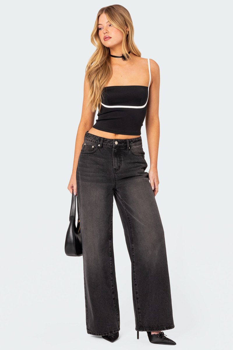 Edikted Yang Contrast Strap Tank Top Black And White | USA OX686408P5
