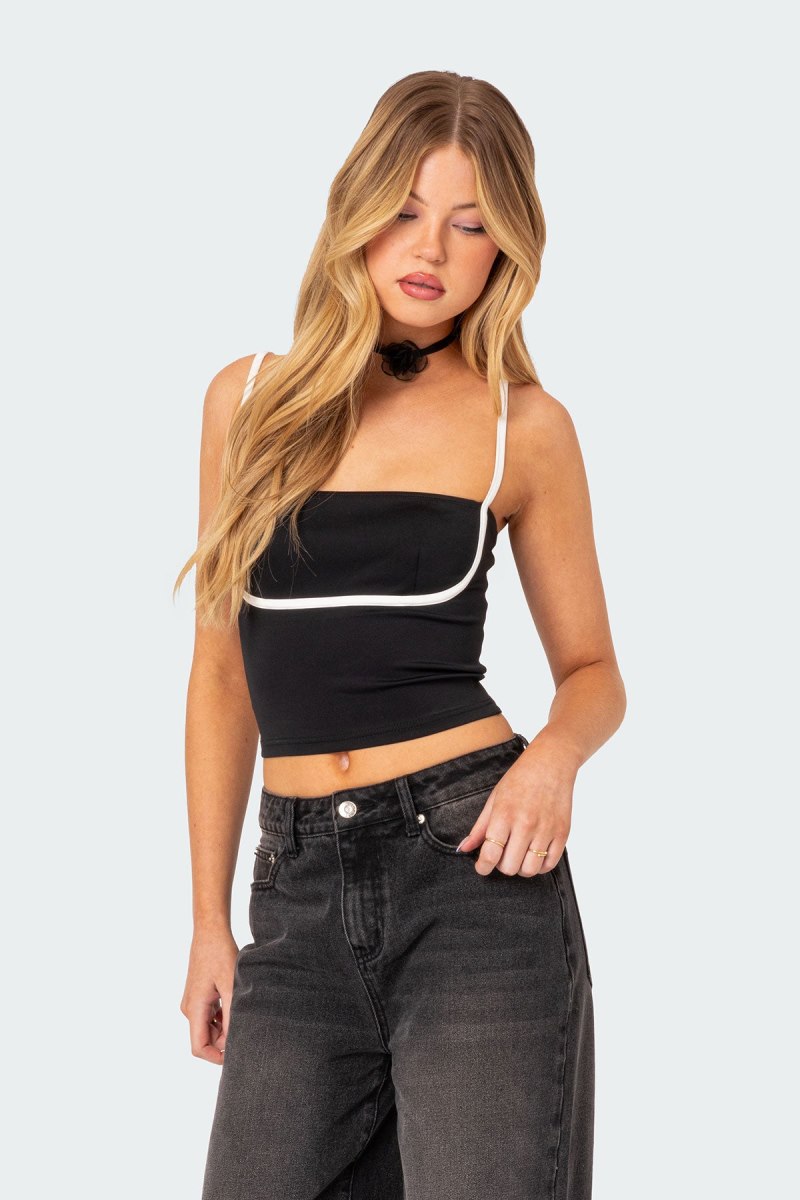 Edikted Yang Contrast Strap Tank Top Black And White | USA OX686408P5