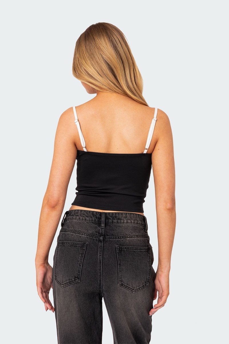 Edikted Yang Contrast Strap Tank Top Black And White | USA OX686408P5
