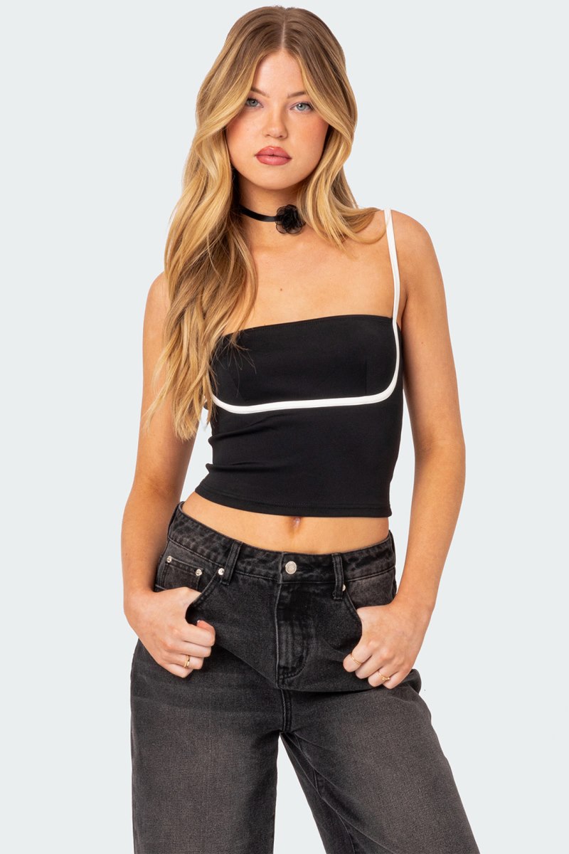 Edikted Yang Contrast Strap Tank Top Black And White | USA OX686408P5