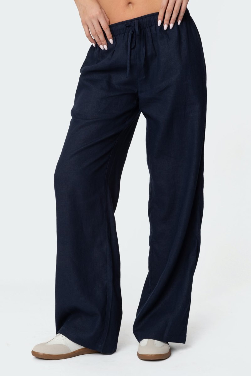 Edikted Yasmine Linen Look Pants Navy | USA FZ990839K1