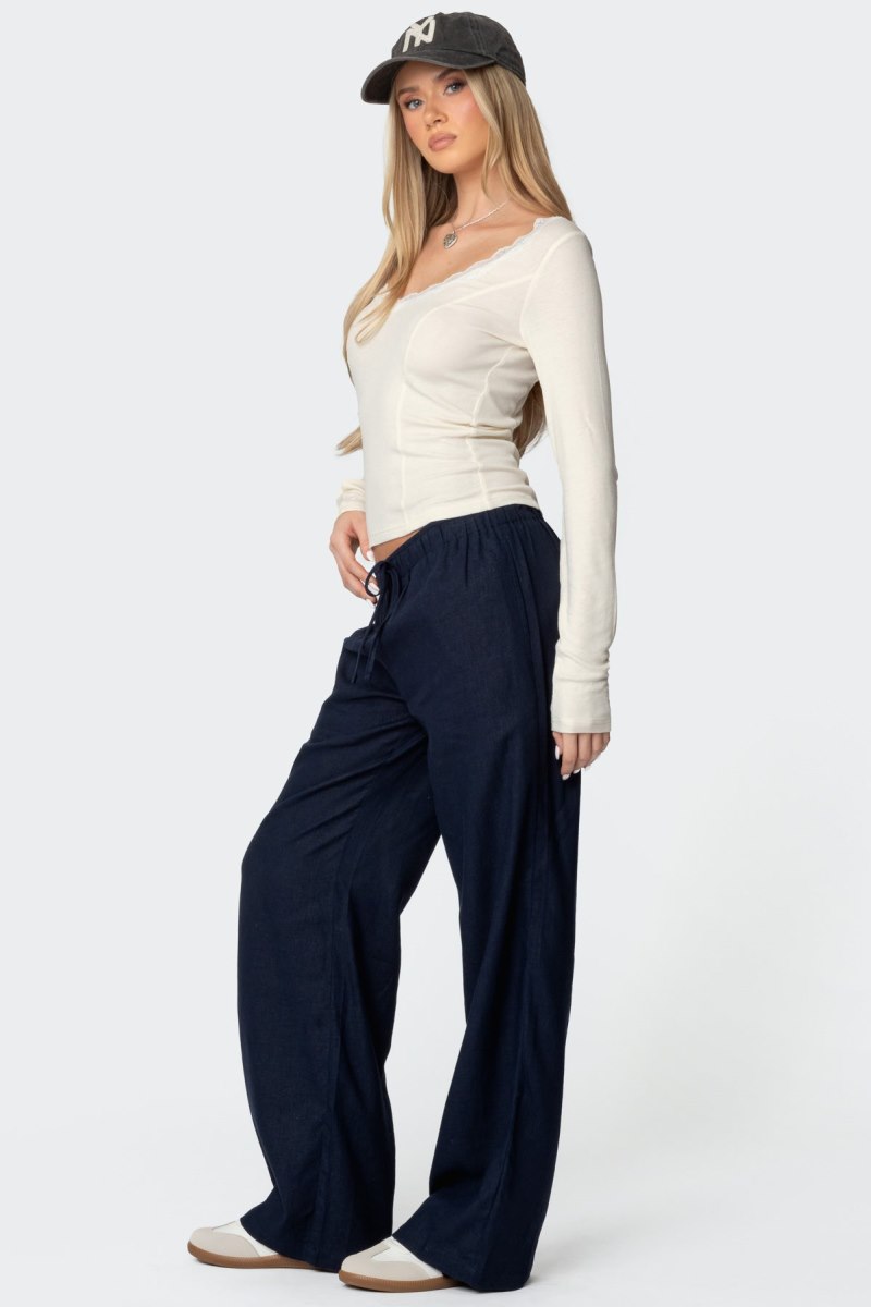 Edikted Yasmine Linen Look Pants Navy | USA FZ990839K1