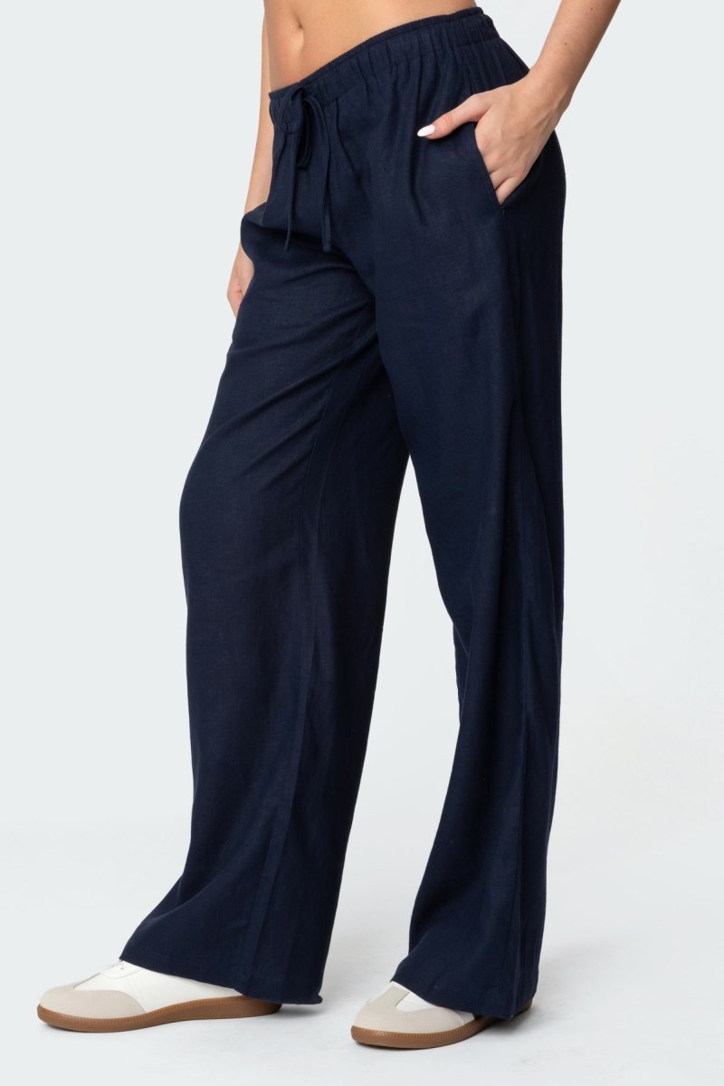 Edikted Yasmine Linen Look Pants Navy | USA FZ990839K1