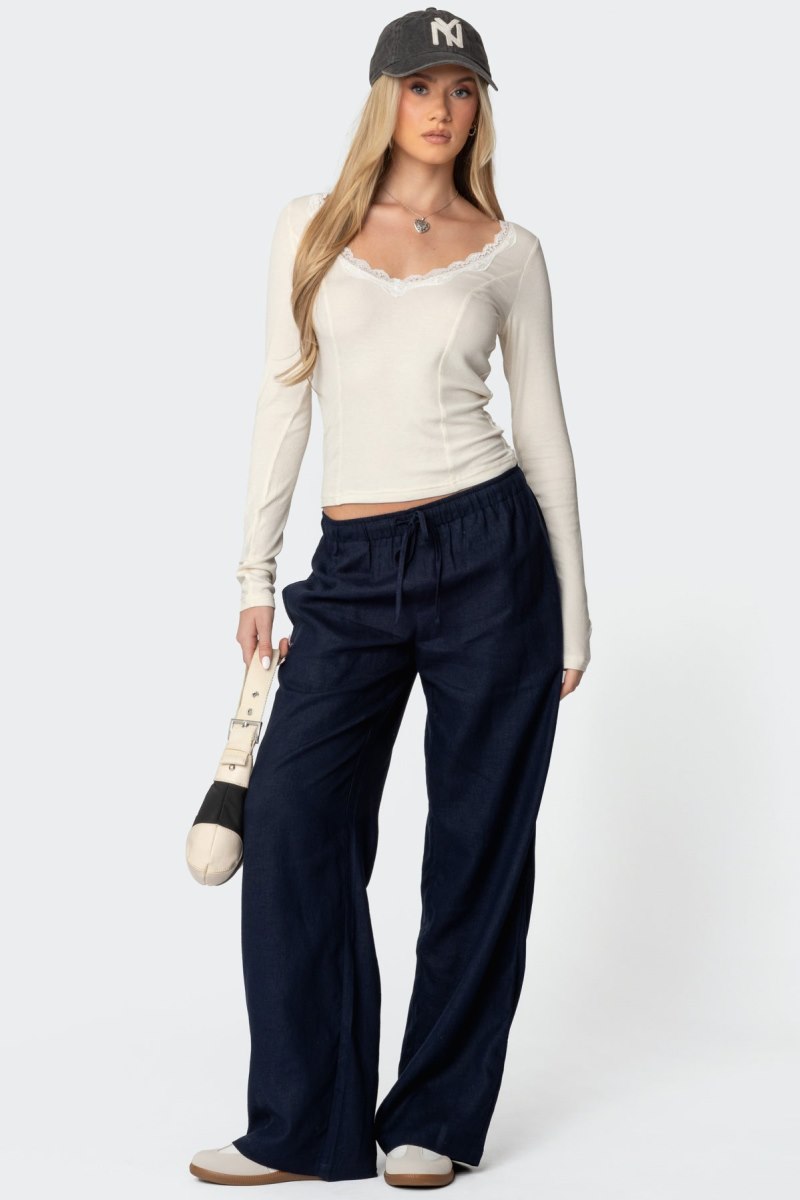 Edikted Yasmine Linen Look Pants Navy | USA FZ990839K1