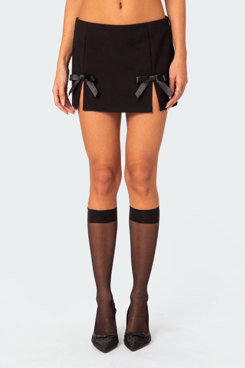 Edikted Yvette Bow Slitted Mini Skirts Black | USA ZA992429M6