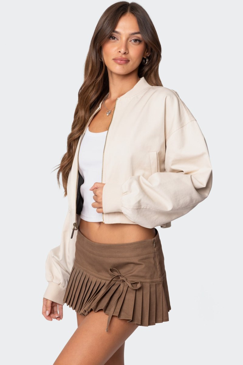 Edikted Zarria Cropped Bomber Jackets Beige | USA HL611971P7