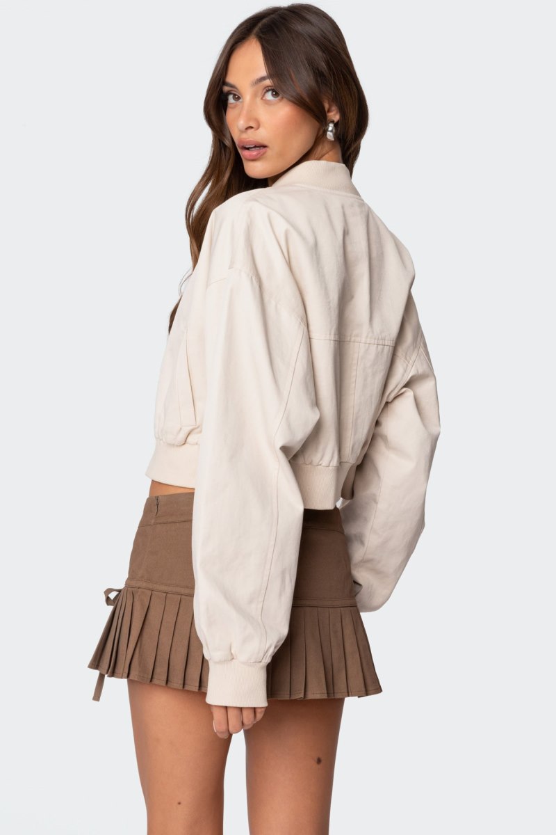Edikted Zarria Cropped Bomber Jackets Beige | USA HL611971P7