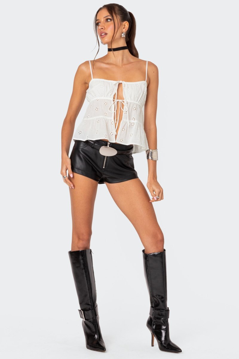 Edikted Zippy Faux Leather Micro Shorts Black | USA IP520752I5