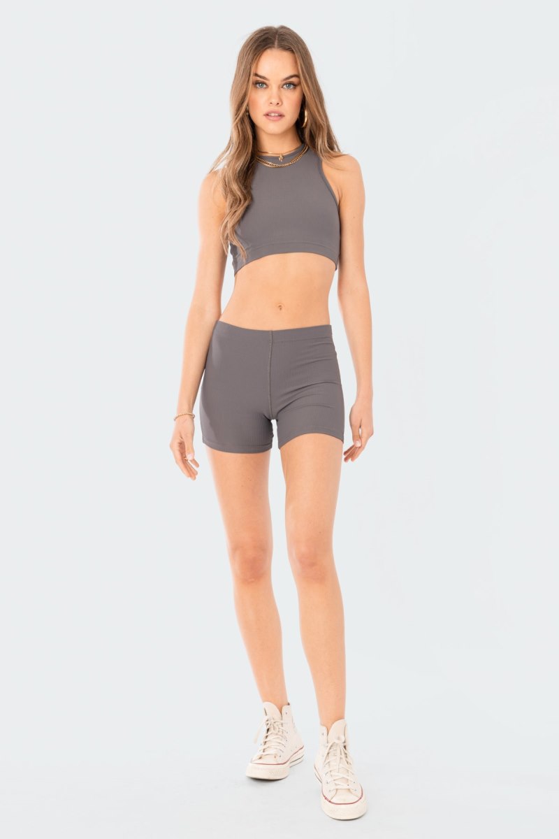 Edikted Zoella Ribbed Crop Tops Gray | USA PK954445G2