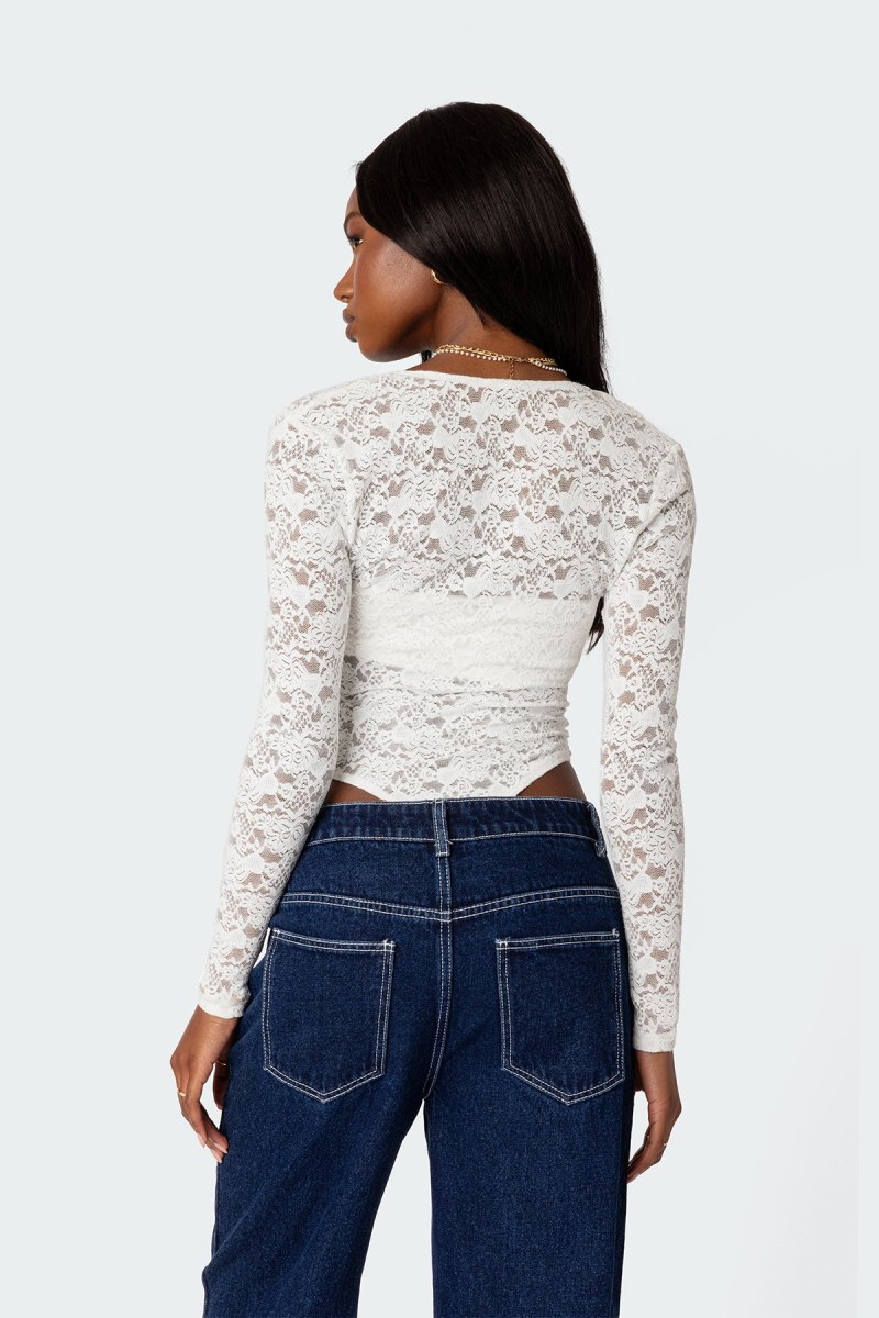 Edikted Zoey Sheer Lace Two Piece Bodysuit Black | USA LM341394T7